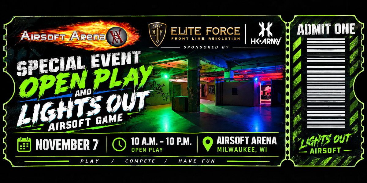 AIRSOFT ARENA LIGHTS OUT AND OPEN PLAY PACKAGE PRESALE ALL DAY PLAY